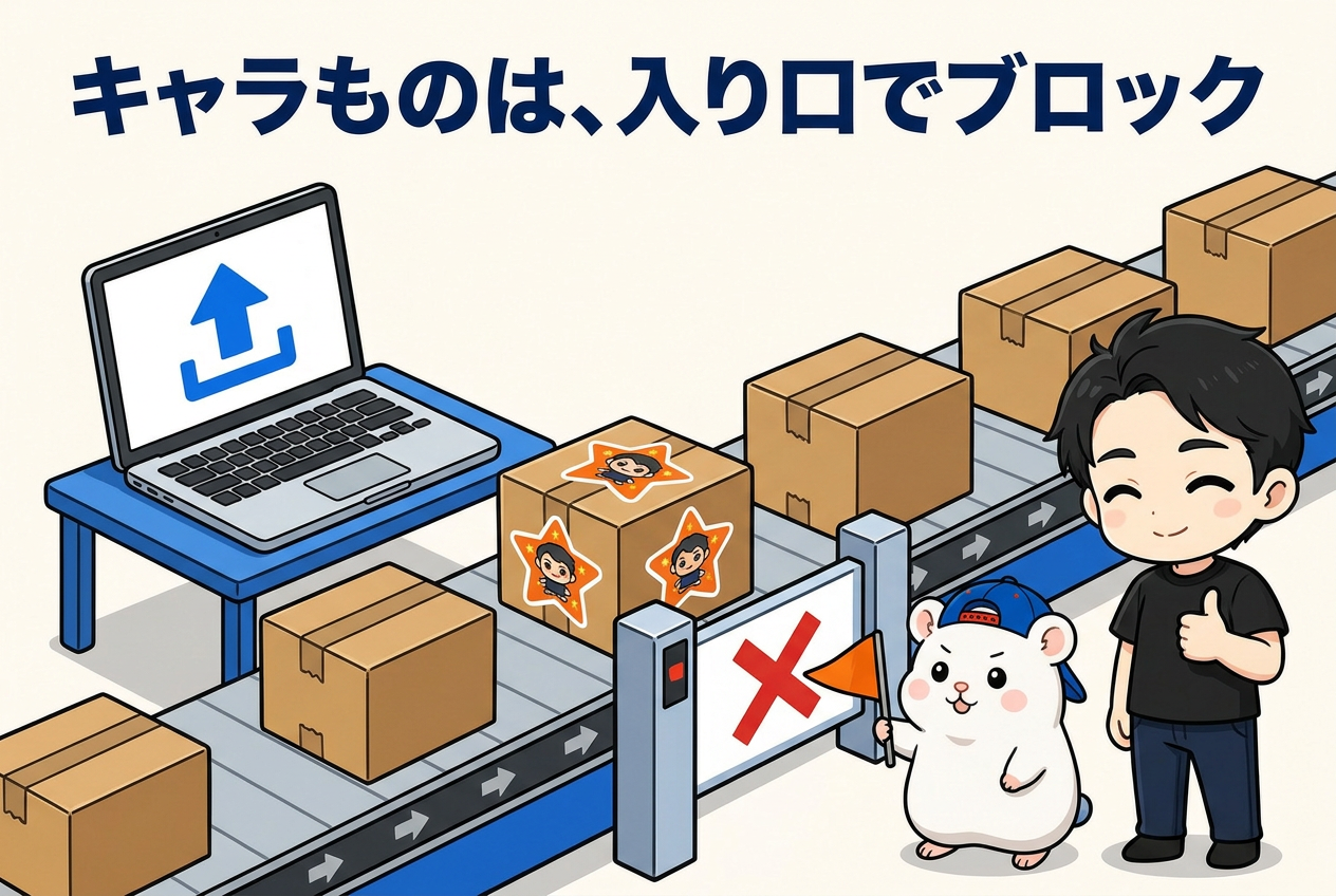 キャラものは入り口でブロック