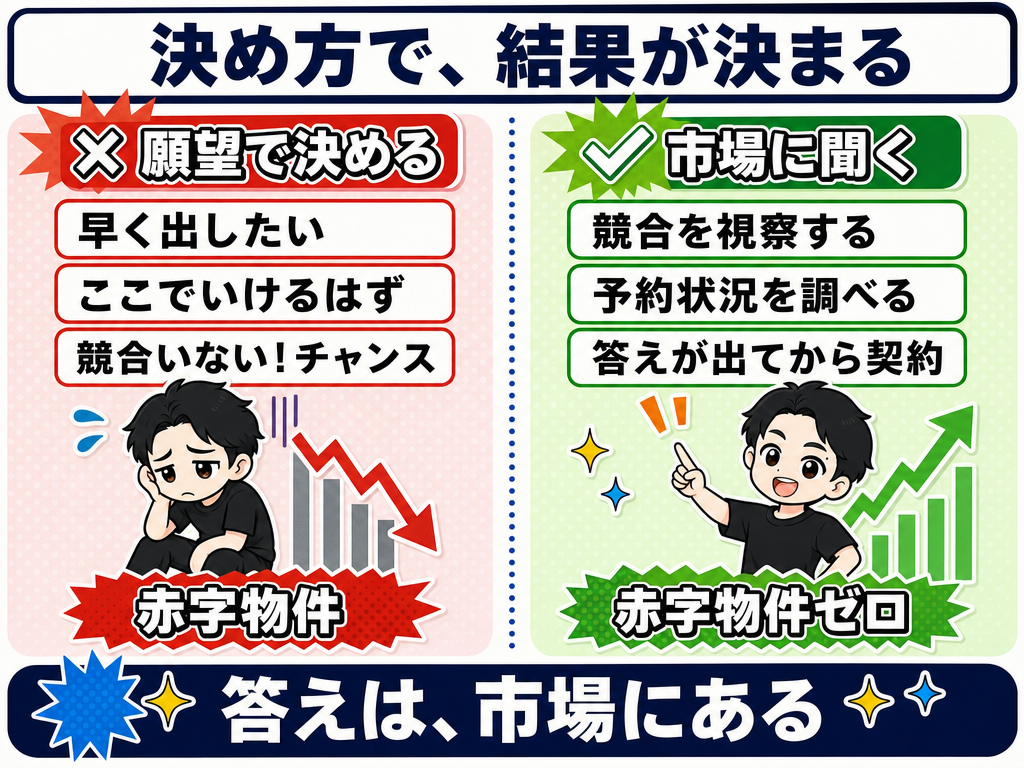 願望で決めると赤字物件、市場に聞くと赤字物件ゼロ