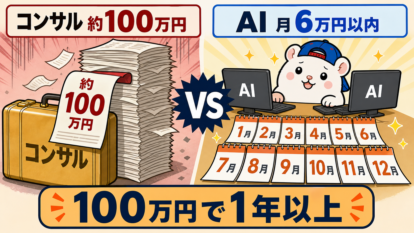 コンサル約100万円とAI月6万円以内の比較