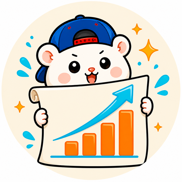 ハムスターが上昇グラフを公開するイラスト