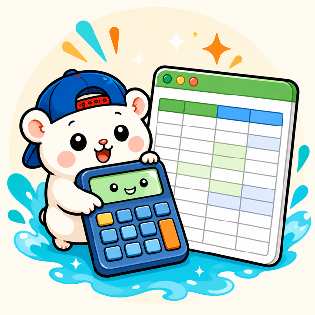 ハムスターと電卓・表計算シートのイラスト