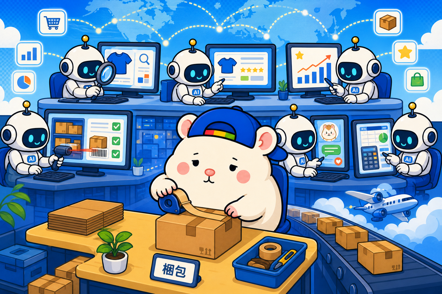 梱包だけをチャムが担当し、ほかの業務をAI社員が回す店