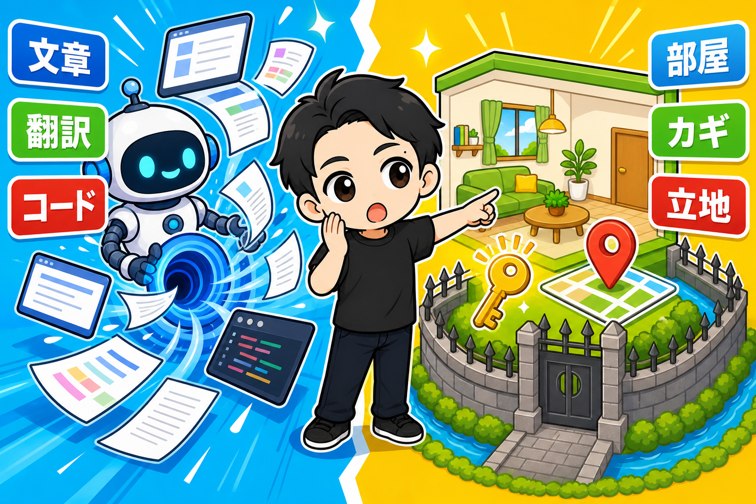 AIが代替する仕事と物理の商売の対比