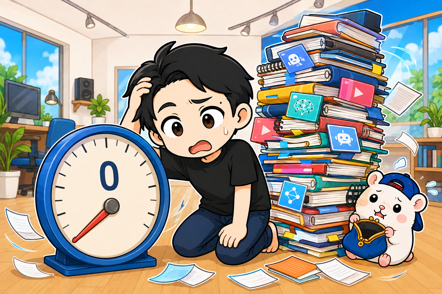針が0の風速計と、積み上がったプロンプト集