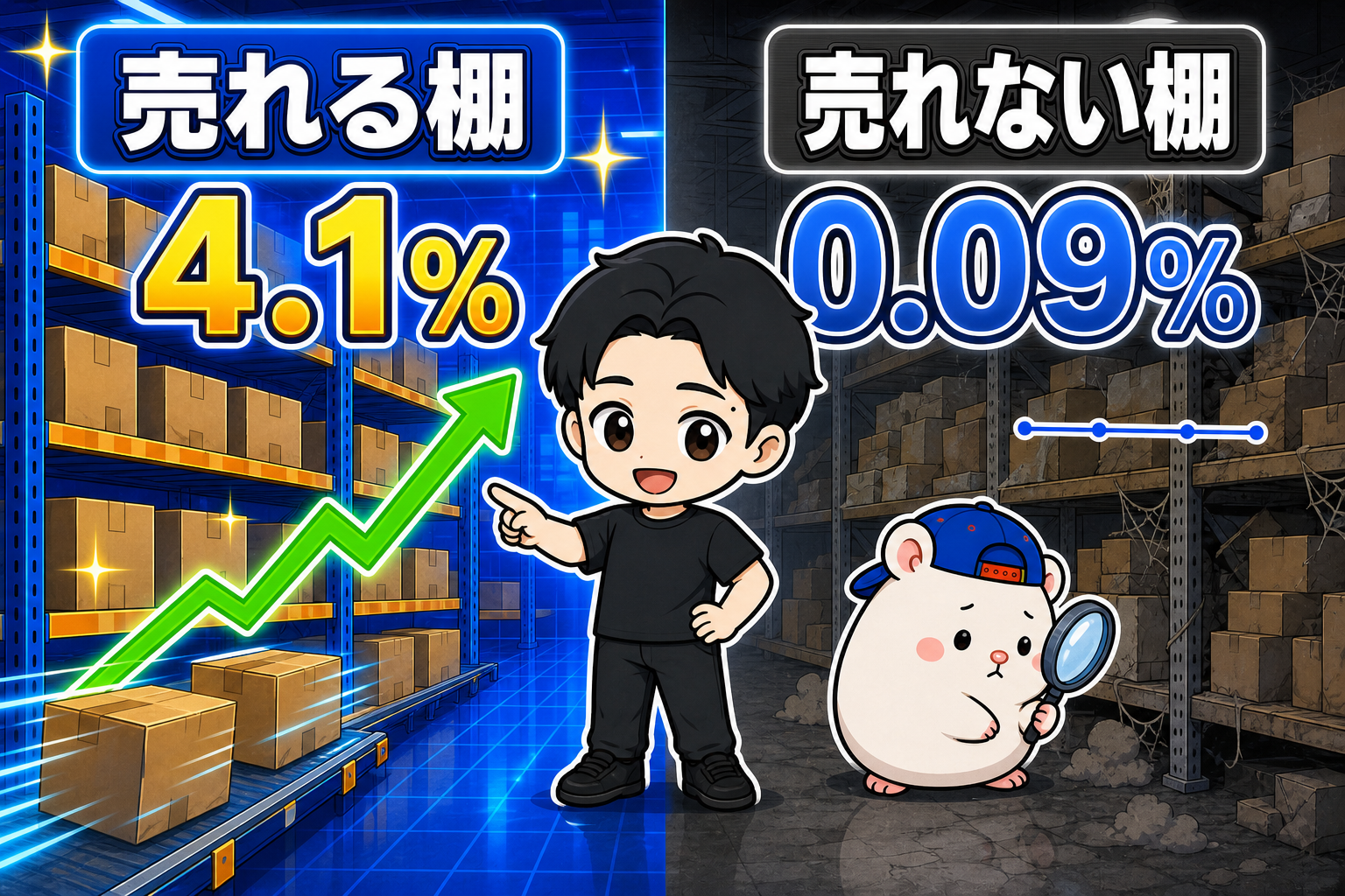 売れる棚の成約率4.1%と売れない棚の成約率0.09%の比較