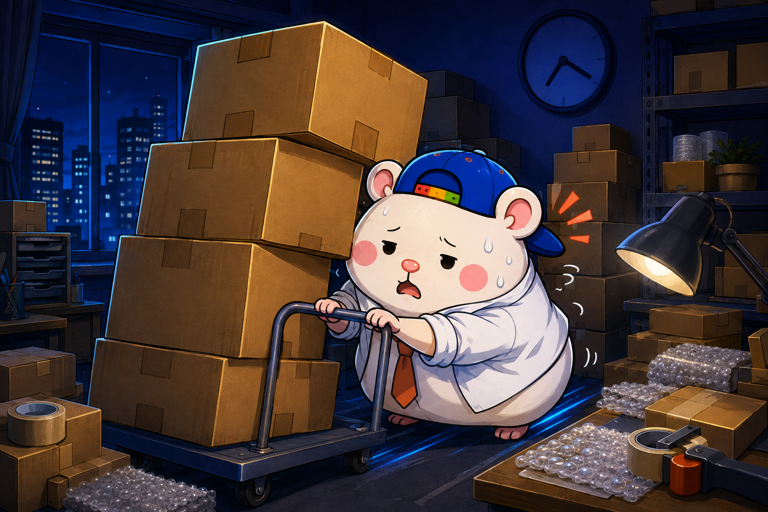 深夜に段ボールを運んで疲弊する昔のチャム