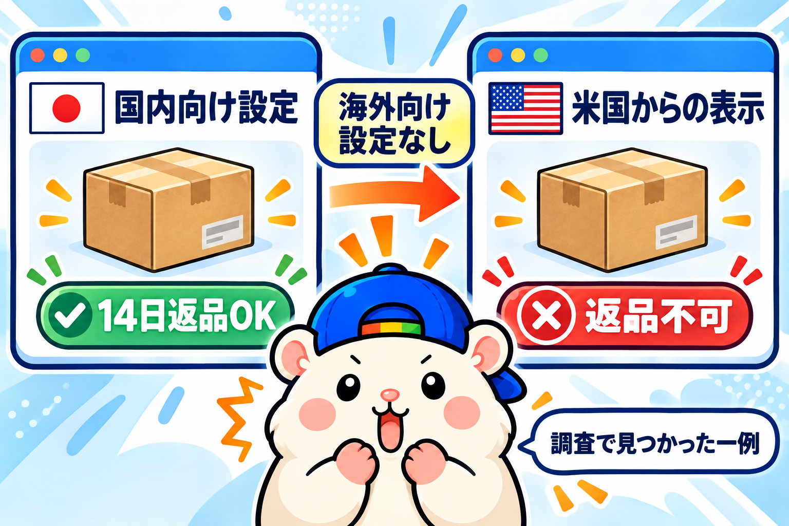 国内向け設定と米国からの表示が異なった調査事例