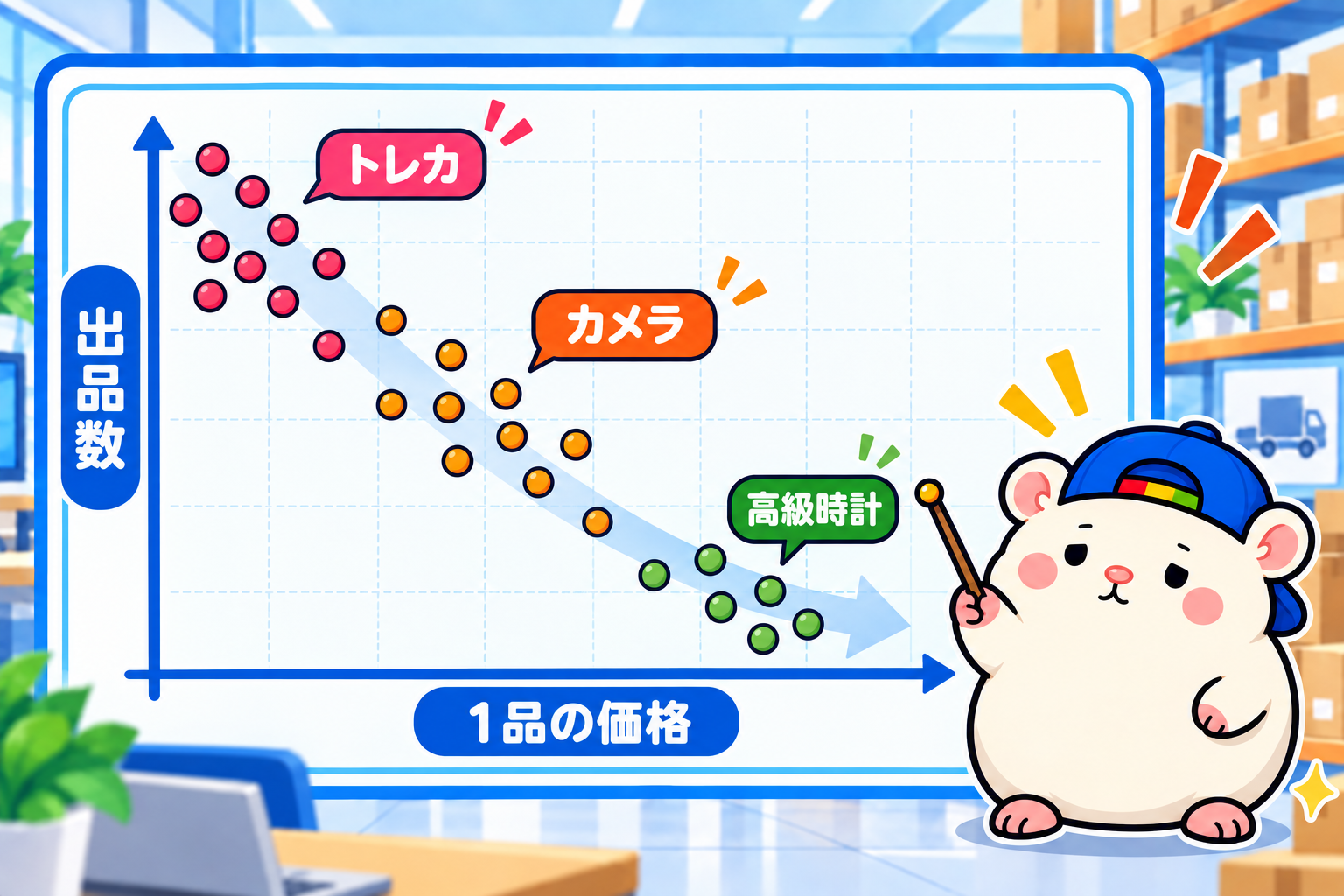 値段と出品数の散布図