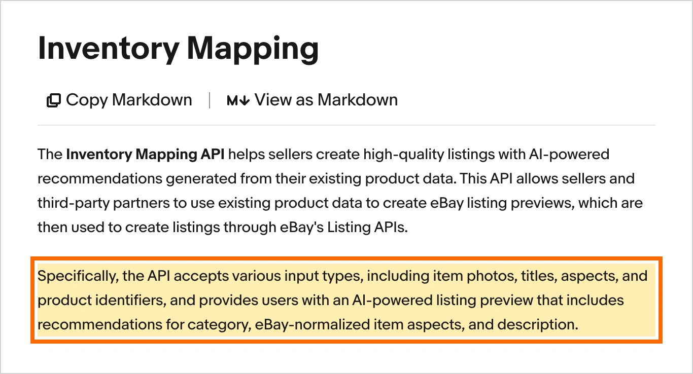 写真・タイトル・項目からAIが出品案を作るInventory Mapping API