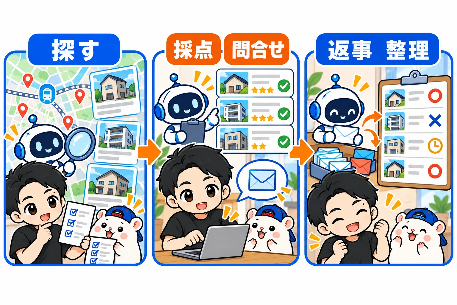 探す・採点して問い合わせる・返事を整理する、AIに任せる3ステップ