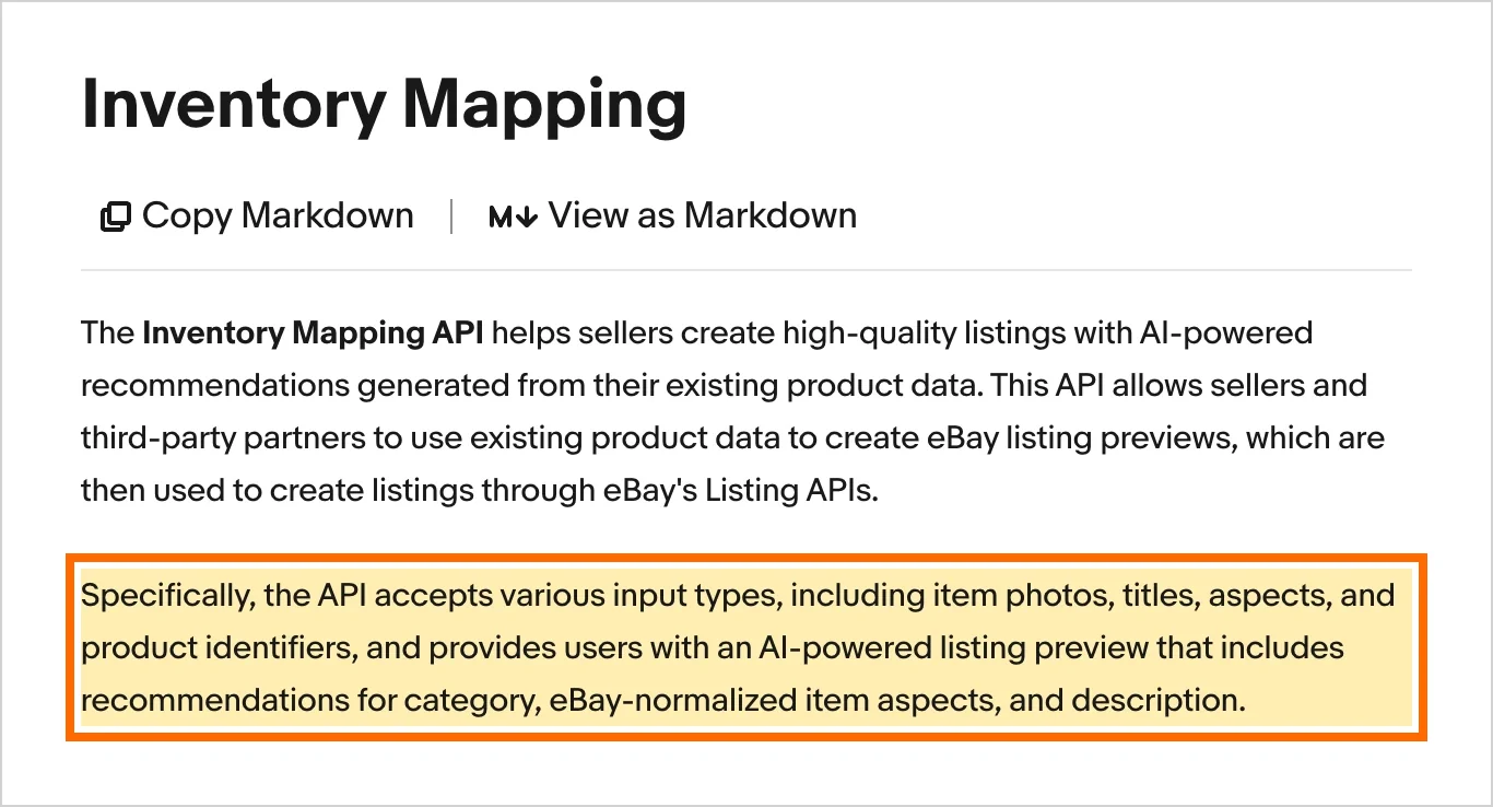 写真・タイトル・項目からAIが出品案を作るInventory Mapping API