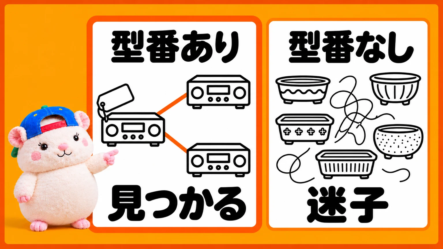型番があれば同じ商品が見つかる。型番がないと迷子になる