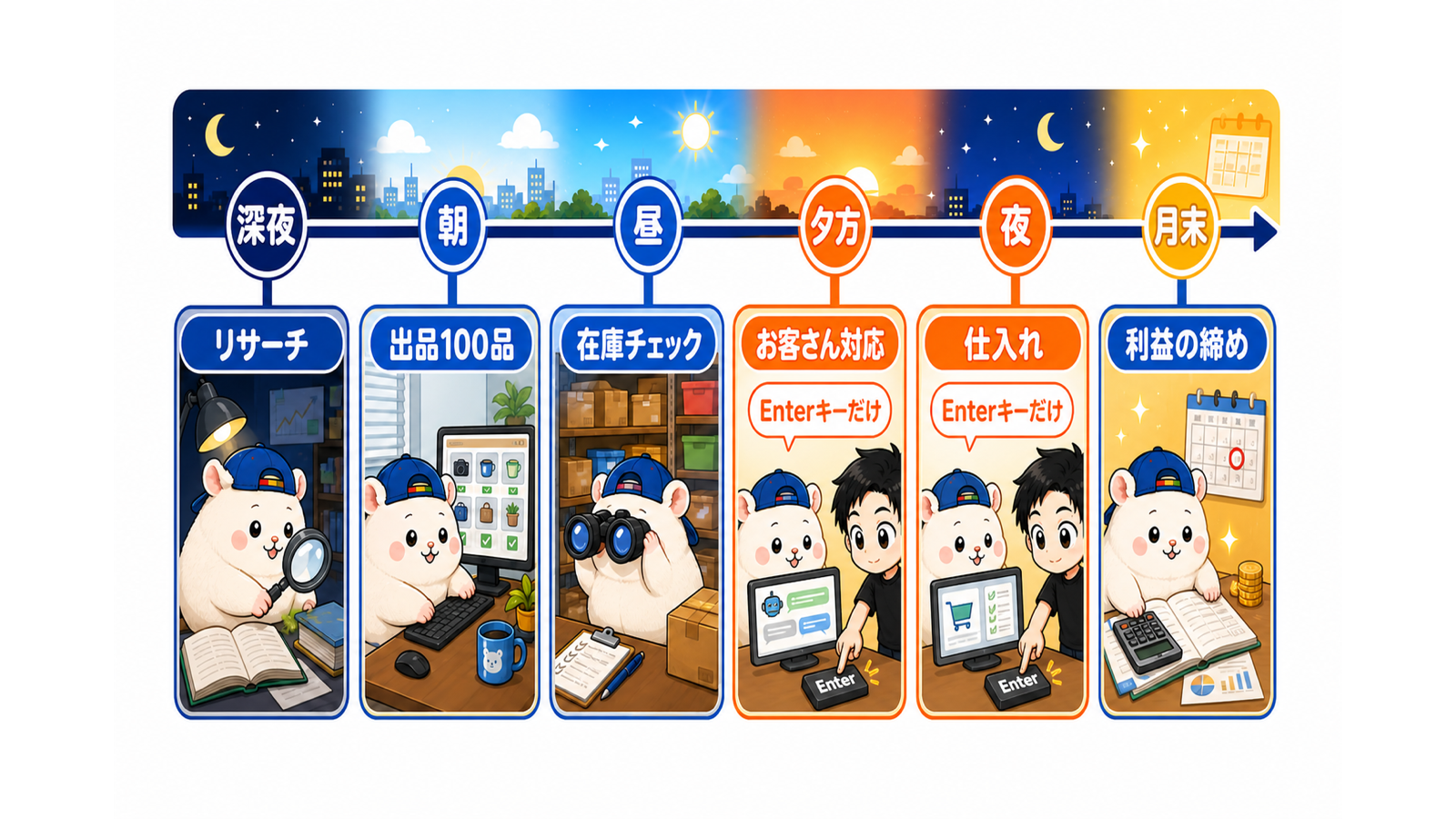 図解・ある日の店のタイムライン