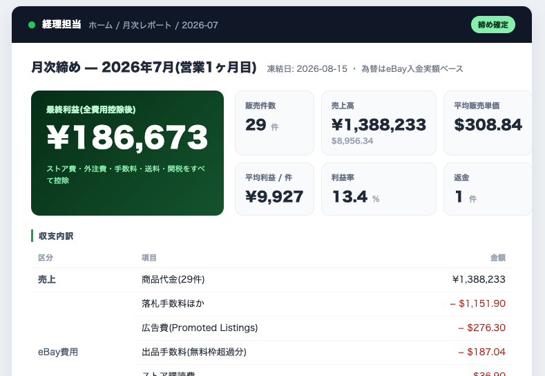 実物・経理担当ダッシュボード